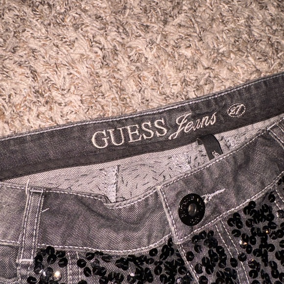 Guess Black Sequin Embellished Denim Cutoff Shorts - Picture 3 of 5
